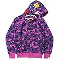 LIAOPUFUS Men 3D Printed Bape Shark Hoodie Hip Hop Long Sleeve Zipper Zipper Camouflage Fashion Street Wear, Purple Right, S