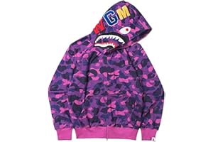 LIAOPUFUS Uomo 3D Stampato Shark Felpa con Cappuccio Hip Hop a Maniche Lunghe Zipper con Cerniera Mimetica Moda Street Wear