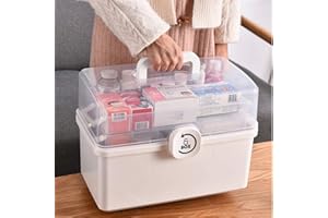 Dittzz, Scatola per medicinali a 3 ripiani, per primo soccorso, portatile, pieghevole, 34 x 19 x 22,5 cm