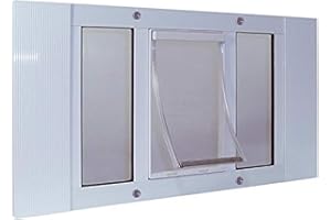 IDEAL PET PRODUCTS SINCE 1979 Ideal Pet Products Aluminum Sash Window Pet Door, Adjustable to Fit Window Widths from 33" to 38", Large 10-1/2” x 15” Flap Size