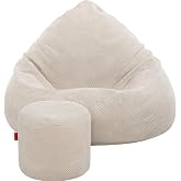 Bean Bag Living Room with Footstool Beige 80 x 80 x 110 cm – Bean Bag with Filling Included for Indoors – Velvet Bean Bag XXL