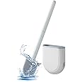 TOUSEEDA Klobürste Silikon, WC Bürste Silikon und Behälter, Wandmontage Tiefenreinigung Langer Stiel Klobürste und Schnell Tr