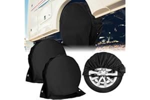 FOUVIN 2 Stück Radabdeckung Wohnwagen, Radschutzhülle Reifenabdeckung Wohnmobil, Reifentasche Wasserdicht Schutzbezug für Wohnmobil Caravan Anhänger, 72.5 x 72.5cm Schwarz