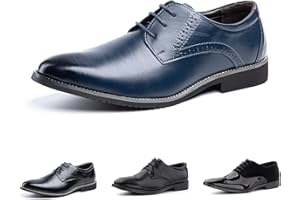 Hitmars Chaussure Derby Hommes Cuir Artificiel Ville Chaussures Habillées Homme Oxfords Mariage Commercial Classique Lacets Noir Bleu Brun Kaki EU37-EU48