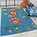 Kids Carpet Cute Owls Modern Children Rug in Blue Turquoise Orange Cream Green, Size:80x150 cm