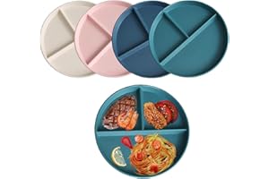 BOBISHE 4pcs Piatto Porzionato in Plastica Piatto a Scomparti Piatti Piani Divisi con 3 Scomparti Piatto Controllo Delle Porzioni Dieta Adulti Piatti per Dieta Divisi Piatto da Pranzo per Neonati,Senza BPA