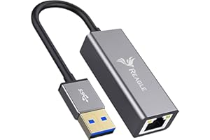 Reagle Adapter USB-A na Ethernet, Gigabit adapter sieciowy, SuperSpeed USB 3.2 Gen 1, 1000 Mb/s, Plug & Play, aluminiowa obudowa, wskaźniki LED, kompatybilny z Windows/Mac/Linux, kabel 13 cm