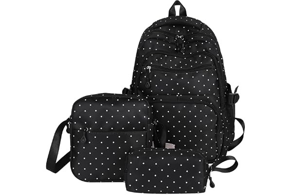 Sdttoab polka prickig ryggsäck Coquette söt, 3 polka-Dot skolväska set, Svart, Refer to description, Unisex