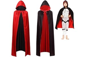 SIMEIXI Vampir Umhang Mit Kapuze, Schwarzer Rot Cape, Halloween Cosplay Party Kostüm für Kinder und Erwachsene (90 cm)