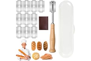 FEIBAMAOYI Taglierino per pane, Lama pane coltello da pane con 10 Lamette acciaio Inossidabile, Maniglia in legno bread lame per DIY Impasto, Intagliare modelli di pane crudo