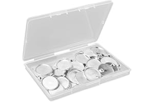 Riceel 40 Stück Anhänger Tablett Set, 25mm Runde Lünette Rohlinge Tabletts Silberfarben Flacher Runder Lünetten Anhänger zum Befüllen für Schmuckherstellung, Handwerk, Halskette