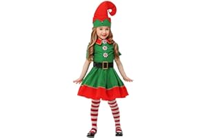 Generico Natale Costume Elfo Bambini Ragazze Adolescenti Cosplay 4PC Outfit Set Costume da Elfo Vestiti Festivo Costumes Christmas Abiti Festa Completo Natale Bambini Ragazza