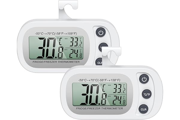 Brifit Thermometre Frigo, Thermometre Congelateur avec Enregistrement MAX/MIN, ° C/° F, Thermometre Refrigerateur, Thermomètre Congélateur sans Fil pour Barres Maison, 2PCS