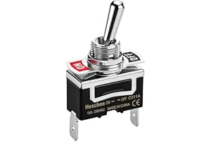 Heschen vippströmbrytare av metall, C511A, SPST, underhållen, på/av 2 positioner, 15 A 250 VAC, 2-fliksterminal, CE