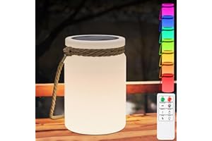 light to hope Lampara Mesa Solar Exterior, Lamparas Inalambricas con Mando a Distancia, Regulable Blanco Cálido y RGB, Lampara Portatil IP44 Para Interior, Exterior, Jardín, Terraza, Camping