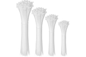 DUNSOO 200 Pezzi fascette elettricista,fascette plastica 100/150/200/300 mm,Fascette in nylon premium, Fascette in plastica multiuso per casa, giardino, ufficio e fai da te,Bianco