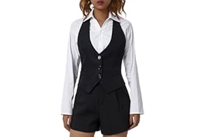 Acrawnni Women Y2K Waistcoat Vest Halter Neck Button Down Dressy Vests Tuxedo Suit Racerback Sleeveless Vintage Slim Fit Streetwear