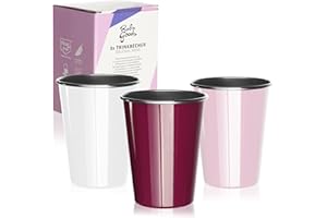 Robin Goods® 3x Edelstahl-Trinkbecher in weiß, pink, lila - hochwertige Becher - Campingbecher - bruchsicher und BPA-frei (03 Stück - weiß/pink/lila)