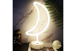 YIVIYAR Néon Light LED Néon Signs Enseigne au Néon en Forme de Lune Lumière, USB Charge/Batterie LED Lune Lampes Enseigne Lumineuse Art Décor pour de Mariage Anniversaire Chambre