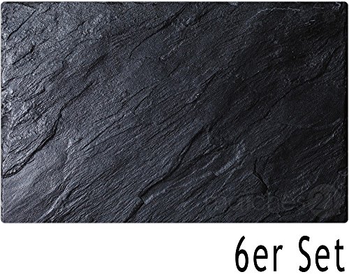 matches21 Tischsets Platzsets MOTIV schwarzer Schiefer Schieferplatte-Optik 6 Stk. Kunststoff abwaschbar je 43,5x28,5 cm