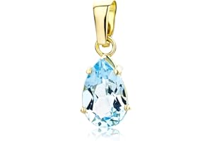 Miore 14 kt (585) Yellow Gold Blue Topaz Pendant for Women, 6.5 x 16.3mm