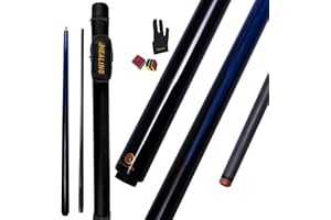 KHEALING Taco de billar de fibra de carbono, 58 pies, diámetro de la cabeza de 12,9 mm, construcción de 1/2, conector de 3 dientes, con extremidad trasera de madera Tech, para bolas de 8 y 9