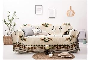 ‎HOORDRY HOORDRY Sucre Cuddly Blanket, Reversible Blanket, 180 x 230 cm, Summer Blanket, Boho Cotton, Beige, Ideal for Sofa, Carpet, Armchair, Bedspread, Tablecloths