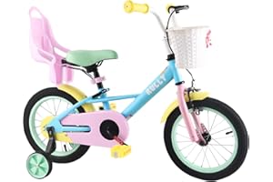 RULLY Vélo Enfant 12-16 Pouces pour Filles de 2 à 7 Ans (33–53 cm) – Vélo Fille avec roulettes, Frein à Rétropédalage et Design Arc-en-Ciel