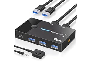 AILVLVNG USB 3.0 Switch 2 PC con condivisione di dispositivi USBC e A, commutatore USB 2 In 4 Out con condivisione di mouse tastiera e stampante per 2 PC con controller da tavolo e 2 cavi USB3.0