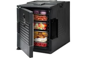 COSTWAY 90L Insulated Food Pan Carrier, LLDPE Food Thermal Box Container with Handle for 6 Full-Size Pans, Front Loading Food Warmer Transporter for Catering, Buffet and Restaurant (Black)