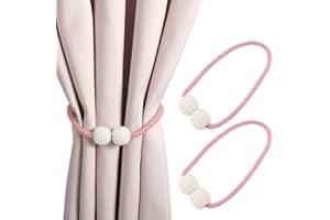 All-Pie Magnetic Curtain Tiebacks (2 Pack) 18.5" Pearl Curtain Rope and Magnetic Tieball,Decorative Curtain Tiebacks for Home, Office, Hotel Window Decoration,Pretty and Fashion (Pink)