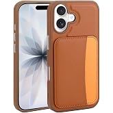 Aksesuarcim Apple iPhone 16 ile Uyumlu Kılıf Silikon Deri G&ouml;r&uuml;n&uuml;ml&uuml; C&uuml;zdan Kartlıklı Darbe Korumalı Yeni Tarz Kapak Kahvereng