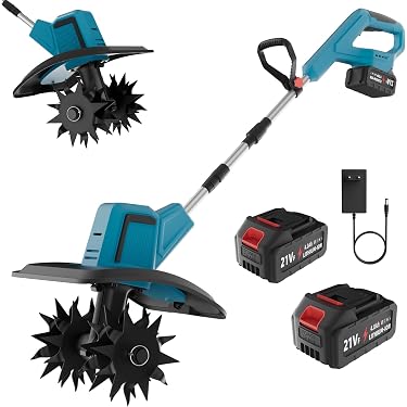 Motobineuse Électrique Sans Fil 21V - 2 Batteries 4.0Ah - Largeur 30 Cm, Profondeur 22 Cm - 4 Lames - Pour Jardin, Potager - 5