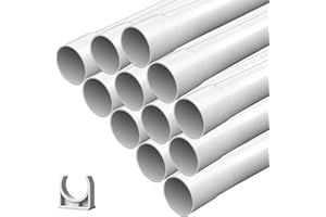 LEADGOODS Installationsrohr M25 gemufft 12m, VPE-Rohre mit 25x Klemmschellen, Kabelrohr starr PVC, Rohr gemufft, Weiß