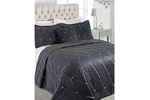 Riva Paoletti New Diamante Bedspread Set - Pewter Grey - Diamante Crystal Sequins - Quilted Geometric Design - 2 x Pillow Shams Included - 100% Polyester - 220 x 240cm (87" x 94" inches)