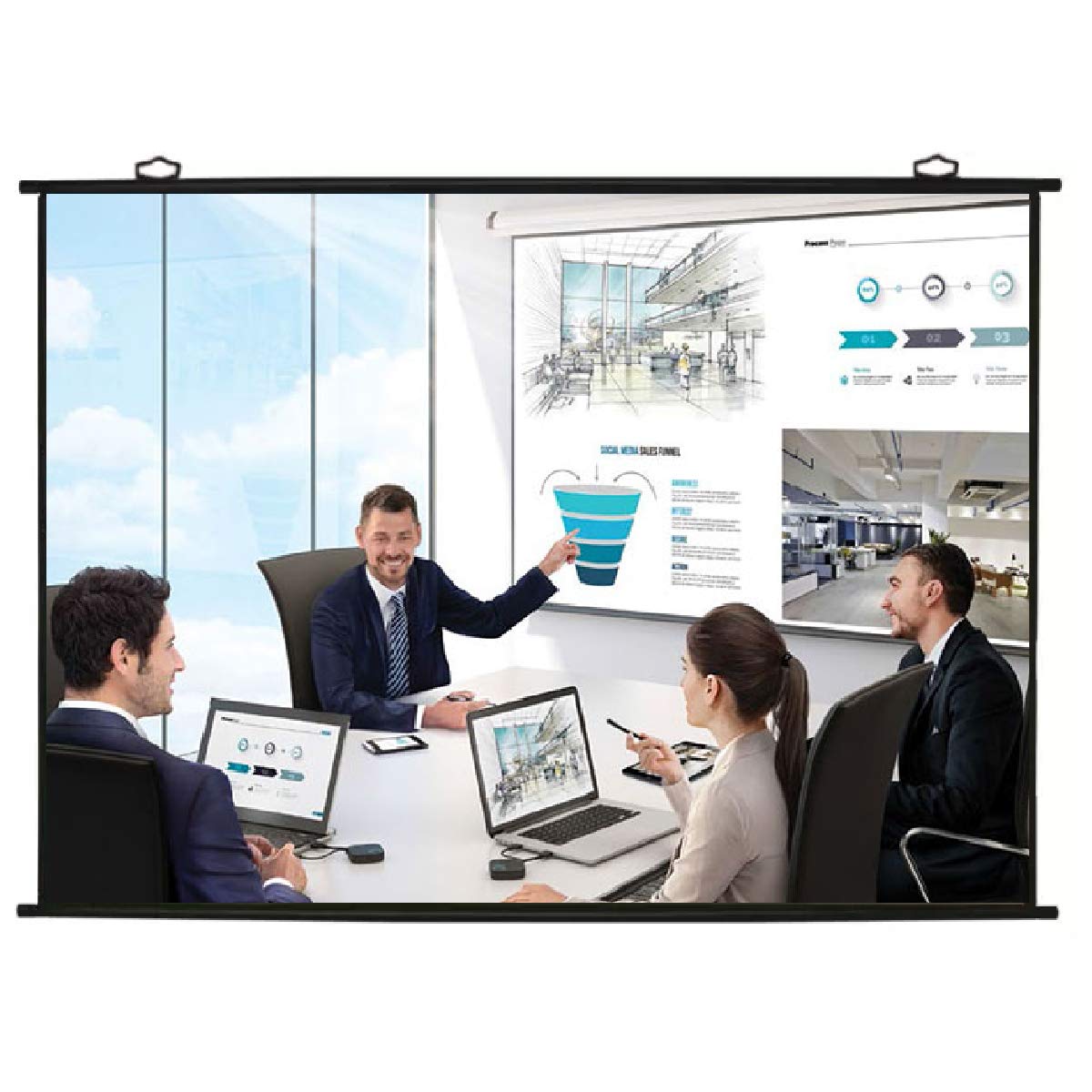 Royality industries Universal MAP Type Projector Screen (6 Ft. (Width) x 4 Ft. (Height) - 84’’) Diagonal in 4:03 Ratio Aspect Supporting with Full HD Picture Quality
