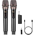 ALPOWL Microphone sans Fil, Microphone karaoké avec 192KHZ/24Bit, système de Micro Dynamique sans Fil Professionnel, récepteur Rechargeable pour Haut-Parleur, système de sonorisation (Black)
