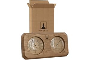 NORTHWOOD Sauna Thermometer & Hygrometer 2 in 1 - Handmade from Canadian Red Cedar Wood - Luxurious Glass and Golden Metal Dials