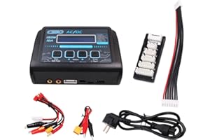 VOANZO Caricabatterie Lipo Caricabatterie Bilanciamento Caricabatterie RC Ingresso CA/CC Potenza di Ricarica Regolabile Compatibile con batterie LiPo 1-6S Adatto per 1/10 RC Car Drone RC Crawler