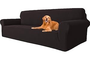 ‎YSTELLAA YSTELLAA High Stretch Sofa Überzug 4 Sitzer, Couch Bezug rutschfest, Universal Sofahusse Elastische, Couchüberzug Sofaschutz Katze Durable, Waschbare Sofa Covers Mit Armlehnen, Kaffee