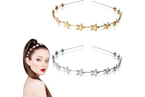 JANEROWEE Stern-Stirnbänder 2 Stück, Hochzeits-Kopfschmuck für Braut, Stern-Haarreif-Stirnband für Frauen und Mädchen, Metall-Haarband für Prinzessin, Hochzeit, Braut-Kopfschmuck,Gold,Silber.