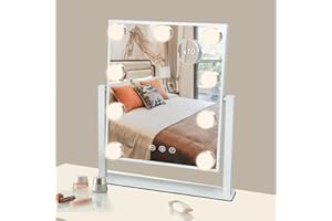AOVQUOF Specchio trucco con luci, 25x30 cm, con 3 modalità di illuminazione, Specchio trucco con luci da parete, con lente cosmetica amovibile 10x, specchio con luci - Bianco