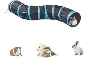 AVASEE Labyrinthe à 5 tunnels interactif, pliable et léger en tissu froissé avec pompon et cloches pour chats, petits lapins, chatons, chiots, furets ou cochons d’Inde