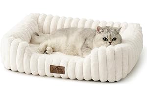 COZY KISS Panier Orthopédique pour Chat, Canapé Lavable en Fausse Fourrure pour Animaux, Surface Douce et Fond Anti-Dérapant, Lit d'Intérieur pour Petit Chien, 64x53x15cm, Beige
