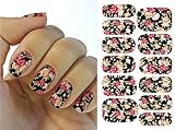 Full Wrap Nail Art Water Transfer Decal Sticker Black with Yellow Flowers Nail Sticker Tattoo - FashionLife