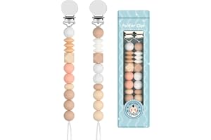 Yolnkos Attache Sucette Garçons Filles Silicone Soothie Tétine Clips Porte Accroche Chaîne Cadeau de Douche de Bébé 2pcs(Beige,Oatmeal)