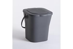 EDA - Seau à Compost 6 L - Mini Poubelle avec Couvercle - Fermeture Hermétique - Compact et Pratique - Gris