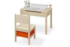 ARTETHYS Kids Table and Chair Sets, Wooden Toddler Activity Table and Storage Drawer Chair, Childrens Table and Chair Set with Paper Roll for Art Craft Play, Oak
