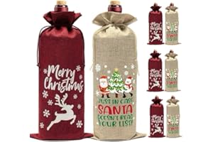 POPOLA SHOP Hessian Wine Bottle Bags, 6 Pack Reusable Burlap Bottle Covers for Christmas Decoration, Winter Holiday Party, Housewarming Gifts