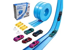 CLIUNT Car Track 4M Includes 4 Cars, Car Race Track, Flexible Race Track, Rolls Up Portable Dual, Speed Track for Jumps Loops Ramps for 1/64th Cars